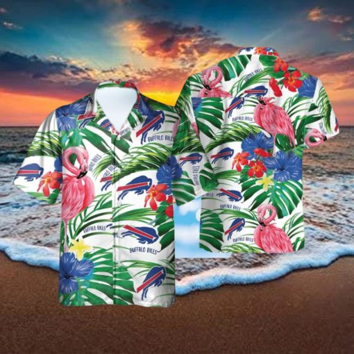 Buffalo Bills Hawaiian Shirt Flamingos Tropical Leaves Summer Gift For Friend NFL Hawaiian Shirt