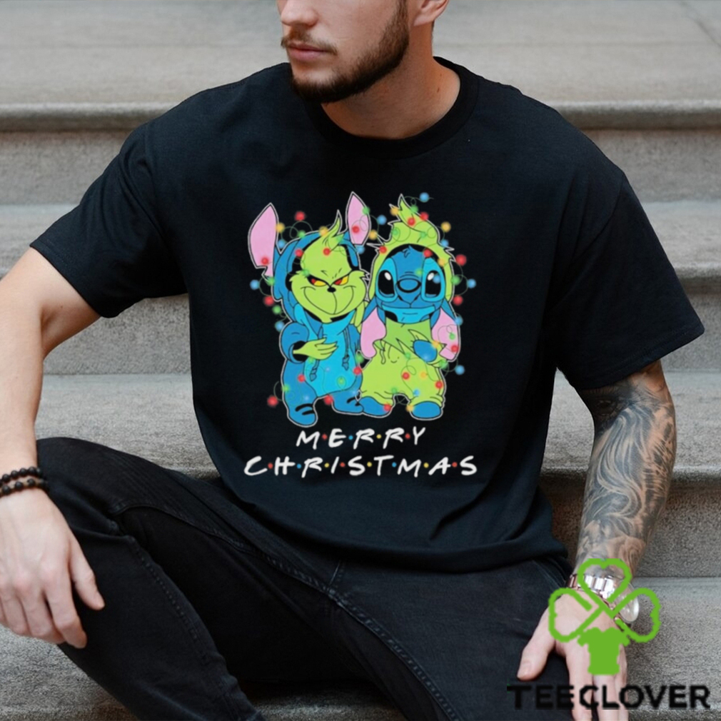 Baby Grinch and baby Stitch merry christmas light shirt Baby Grinch and baby Stitch merry christmas light shirt