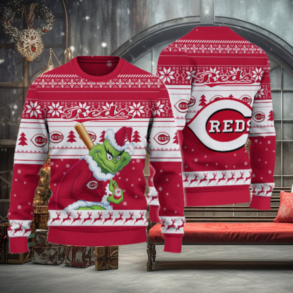 Cincinnati Reds Grinch Christmas Ugly Sweater Cincinnati Reds Grinch Christmas Ugly Sweater