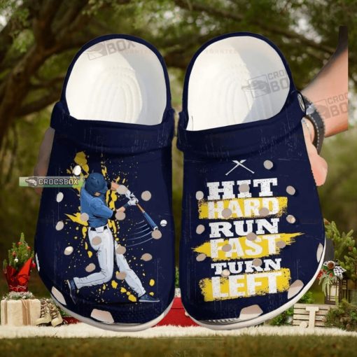 Baseball Hit Hard Run Fast Gift For Lover Rubber Crocs Comfy Footwear