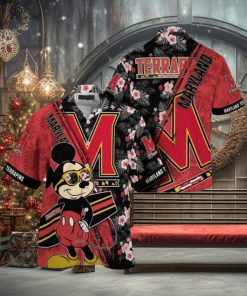 NCAA Maryland Terrapins Hawaiian Shirt Mickey And Floral Pattern