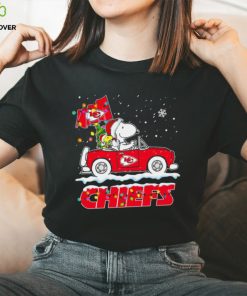 Happy Merry Christmas Snoopy drive a car Kansas City Chiefs logo flag gift shirt 2 Happy Merry Christmas Snoopy drive a car Kansas City Chiefs logo flag gift shirt