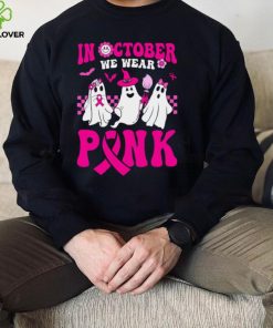 In October We Wear Pink Ghosts and Groovy Breast Cancer T Shirt