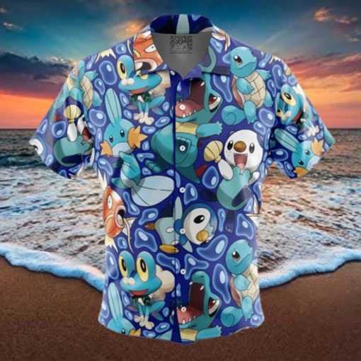 Water Type Starters Pokemon Button Up Hawaiian Shirt