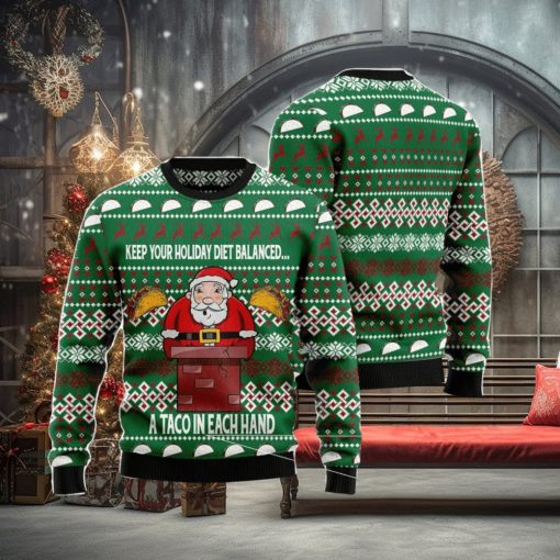 Keep Your Holiday Diet Balanced With Tacos Christmas Gift Ugly Christmas Sweater Xmas Holiday