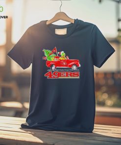 Happy Merry Christmas The Grinch drive a car San Francisco 49ers football logo flag gift hoodie, sweater, longsleeve, shirt v-neck, t-shirt