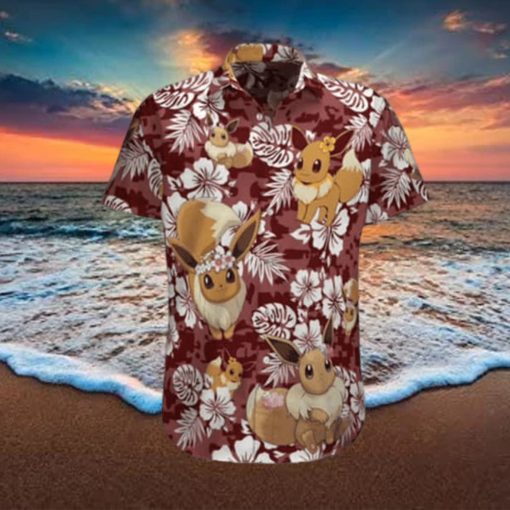 Aloha Eevee Pokemon Hawaiian Shirt Palm Leaves Pattern Summer Beach Gift