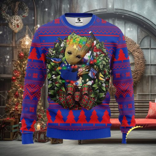 NFL New York Rangers Groot Hug Christmas Ugly Sweater