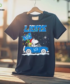 Happy Merry Christmas Snoopy drive a car Detroit Lions logo flag gift hoodie, sweater, longsleeve, shirt v-neck, t-shirt