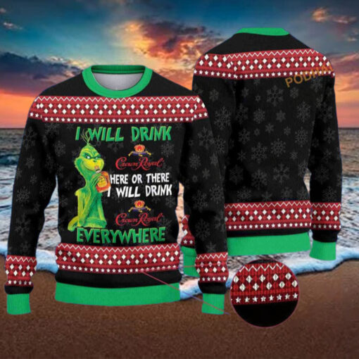 I Will Drink Here Or There I Will Drink Everywhere Grinch Ugly Christmas Sweater