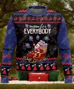 Pabst Blue Ribbon For Everybody Santa Sleigh Ugly Christmas Sweater