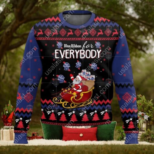 Pabst Blue Ribbon For Everybody Santa Sleigh Ugly Christmas Sweater