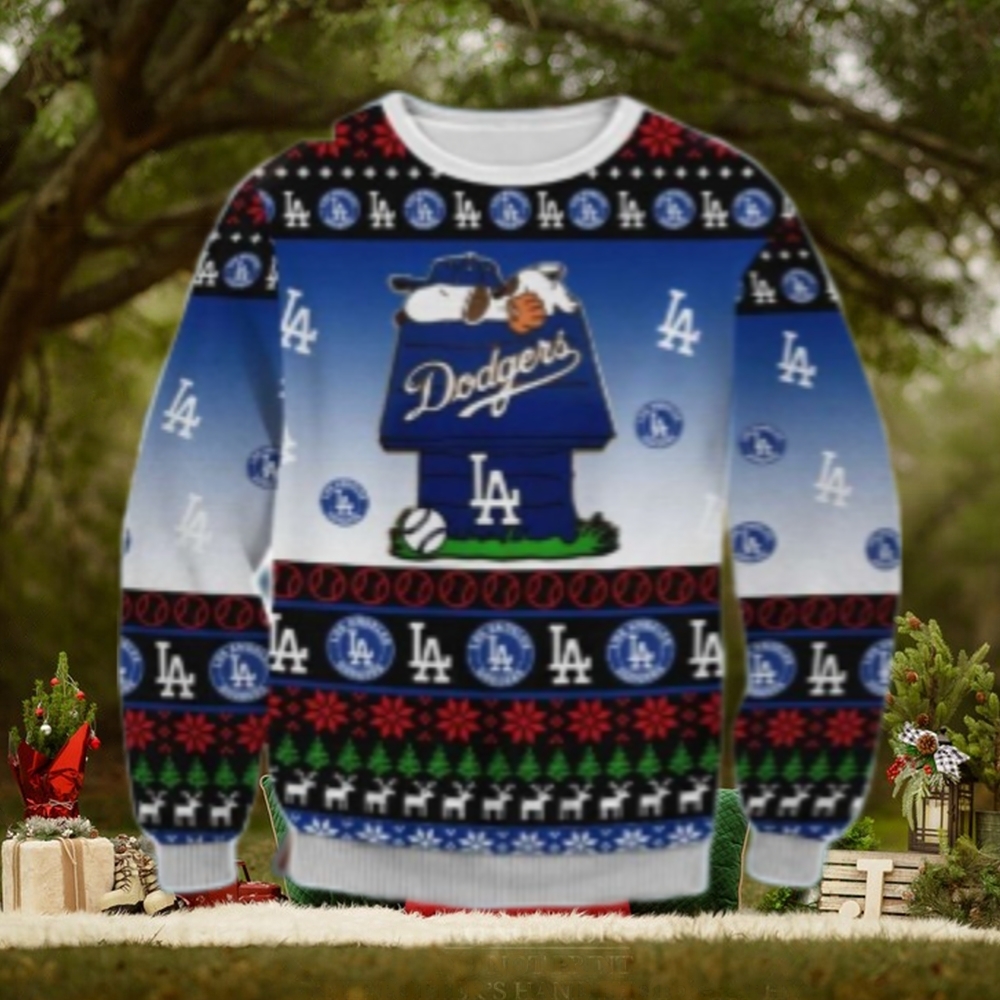 Snoopy On Doghouse Dodgers Ugly Christmas Sweater Snoopy On Doghouse Dodgers Ugly Christmas Sweater