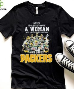never underestimate a woman who understands football and loves packages all player t shirt t shirt