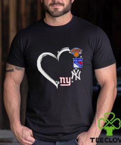 new York Knicks Rangers Yankees logo heart love shirt