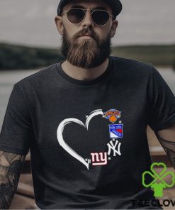 new York Knicks Rangers Yankees logo heart love shirt
