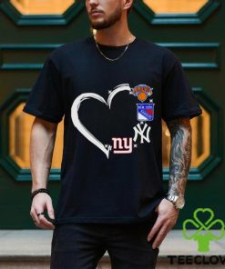 new York Knicks Rangers Yankees logo heart love shirt