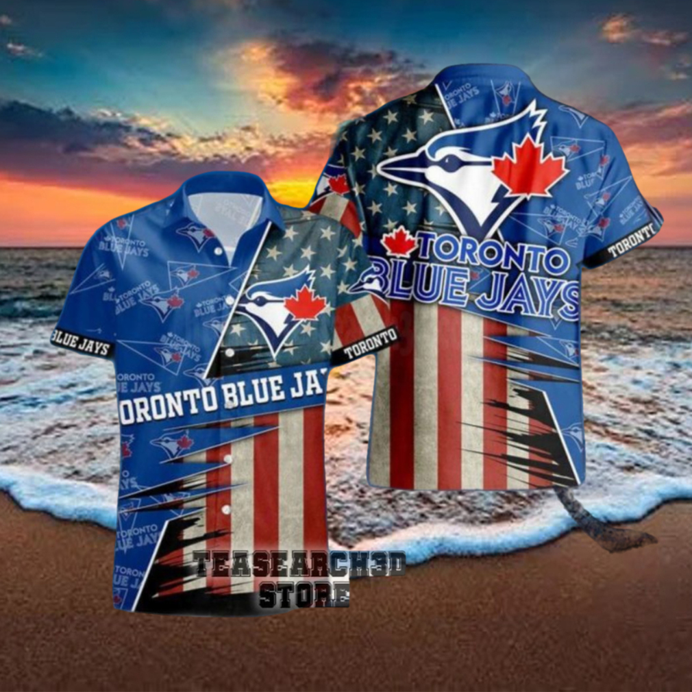 Toronto Blue Jays American Flag Logo Hawaiian Shirt Vacation Gift For Men  And Women Gift - Banantees