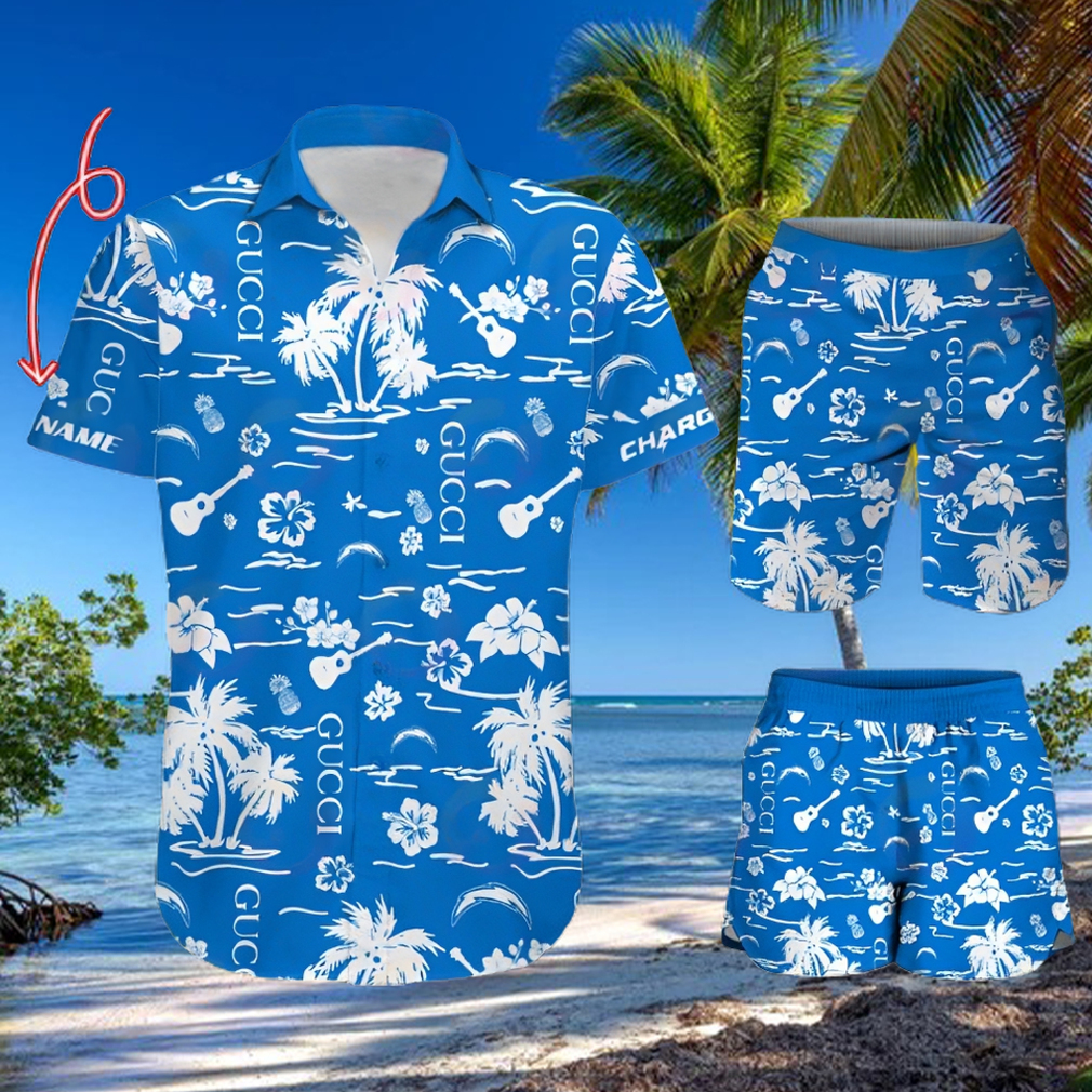 nfl los angeles chargers gucci logo pattern hawaiian shirt shorts 1 wQI9t (1)