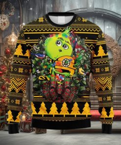 nhl logo boston bruins grinch hug christmas ugly sweater for men women