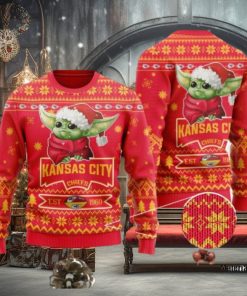 Kansas City Chiefs Cute Baby Yoda Grogu Ugly Christmas Sweater