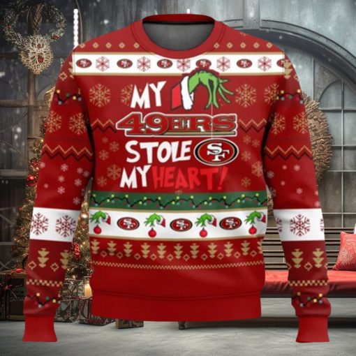 NFL San Francisco 49ers Grinch Hand My 49ers Stole My Heart Ugly Christmas Sweater