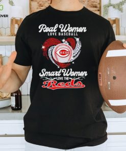 Real women love baseball smart women love the Cincinnati Reds baseball heart logo gift shirt