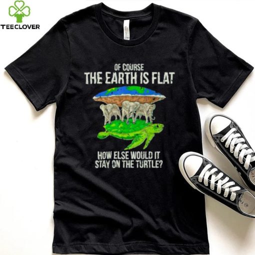 of course the earth is flat how else would it stay on the turtle hoodie, sweater, longsleeve, shirt v-neck, t-shirt