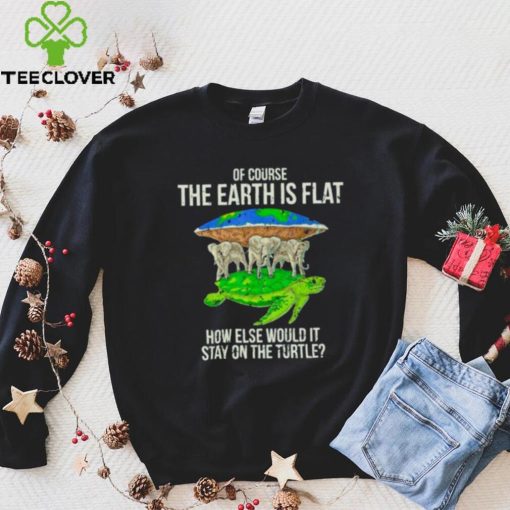 of course the earth is flat how else would it stay on the turtle hoodie, sweater, longsleeve, shirt v-neck, t-shirt