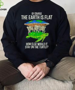 of course the earth is flat how else would it stay on the turtle hoodie, sweater, longsleeve, shirt v-neck, t-shirt