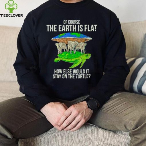 of course the earth is flat how else would it stay on the turtle hoodie, sweater, longsleeve, shirt v-neck, t-shirt