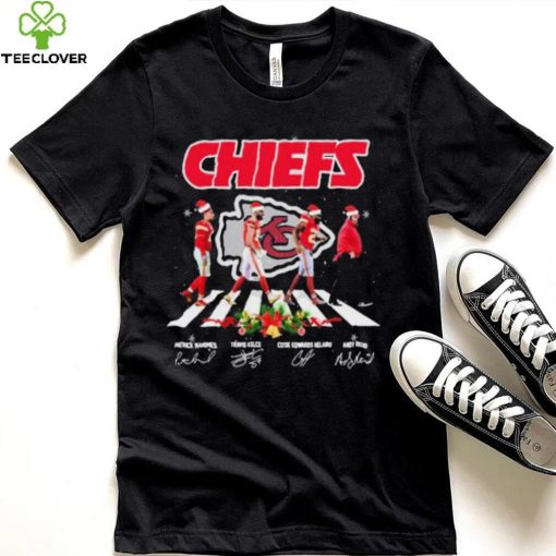 The Chiefs Patrick Mahomes Travis Kelce Clyde Edwards Helaire And Andy Reid Abbey Road Signatures Christmas Shirt