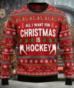 Hockey Ugly Christmas Sweater, All I Want For Christmas Is Hockey