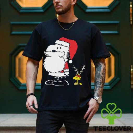 Holiday Snoopy Woodstock Antlers Santa Short Sleeve T Shirt, Peanuts Snoopy Santa Claus Woodstock Chritmas Tee