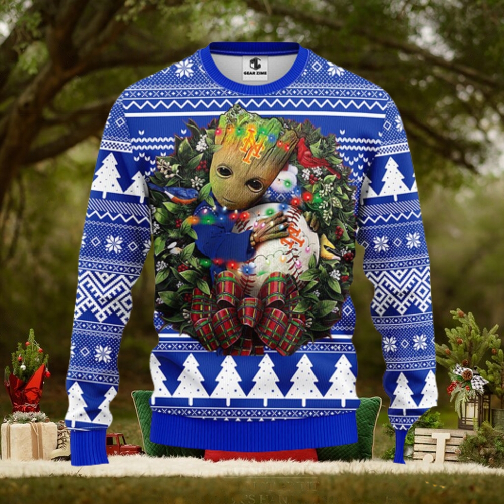 NFL New York Mets Groot Hug Christmas Ugly Sweater NFL New York Mets Groot Hug Christmas Ugly Sweater