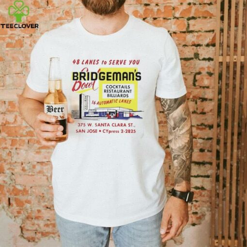 Bridgeman’s Bowl 48 lanes to serve you cocktails restaurant billiards shirt
