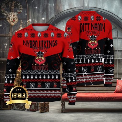 Custom Name Nybro Vikings IF Ugly Christmas Sweater New Logo Gift For Men And Women Fans