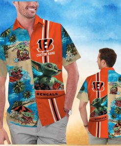 Cincinnati Bengals Baby Yoda Name Personalized Short Sleeve Button Up Tropical Hawaiian Shirt