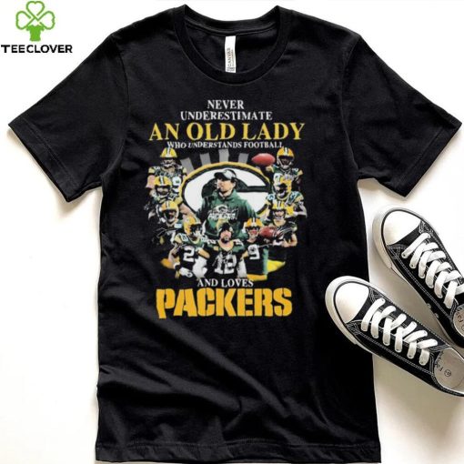 Never Underestimate An Old Lady Who Understands Football And Loves Green Bay Packers Signatures Shirt