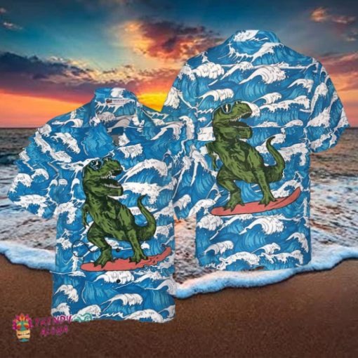 Surfing T Rex Dinosaur Hawaiian Shirt