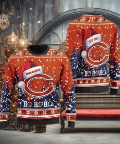 Chicago Bears Symbol Wearing Santa Claus Hat Ho Ho Ho Custom Personalized Ugly Christmas Sweater 3D Printed Men And Women Holiday Gift