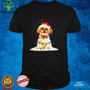 shih tzu with christmas hat and fairy lights for christmas shirt