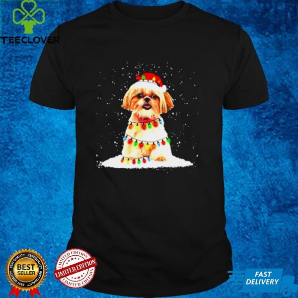 shih tzu with christmas hat and fairy lights for christmas hoodie, sweater, longsleeve, shirt v-neck, t-shirt