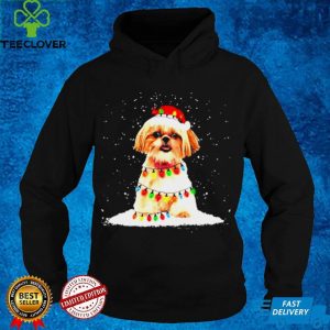 shih tzu with christmas hat and fairy lights for christmas hoodie, sweater, longsleeve, shirt v-neck, t-shirt