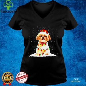 shih tzu with christmas hat and fairy lights for christmas hoodie, sweater, longsleeve, shirt v-neck, t-shirt