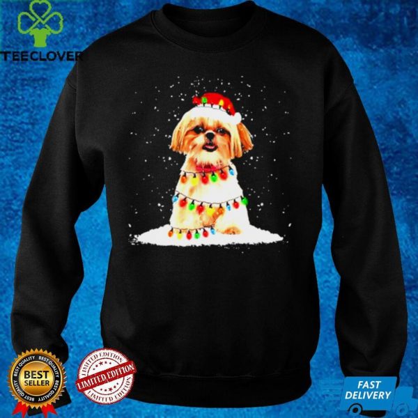 shih tzu with christmas hat and fairy lights for christmas hoodie, sweater, longsleeve, shirt v-neck, t-shirt