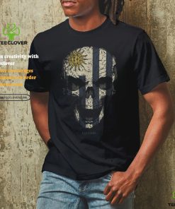 skull with uruguay flag skeleton uruguayan roots t shirt