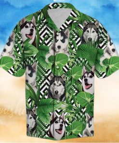 summer exotic jungle siberian husky green unique design unisex hawaiian shirt