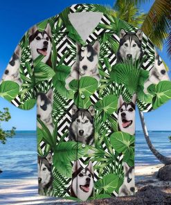 summer exotic jungle siberian husky green unique design unisex hawaiian shirt