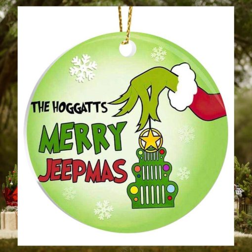 Merry Jeepmas With Grinch Hand Holding Ornament Family Christmas Tree